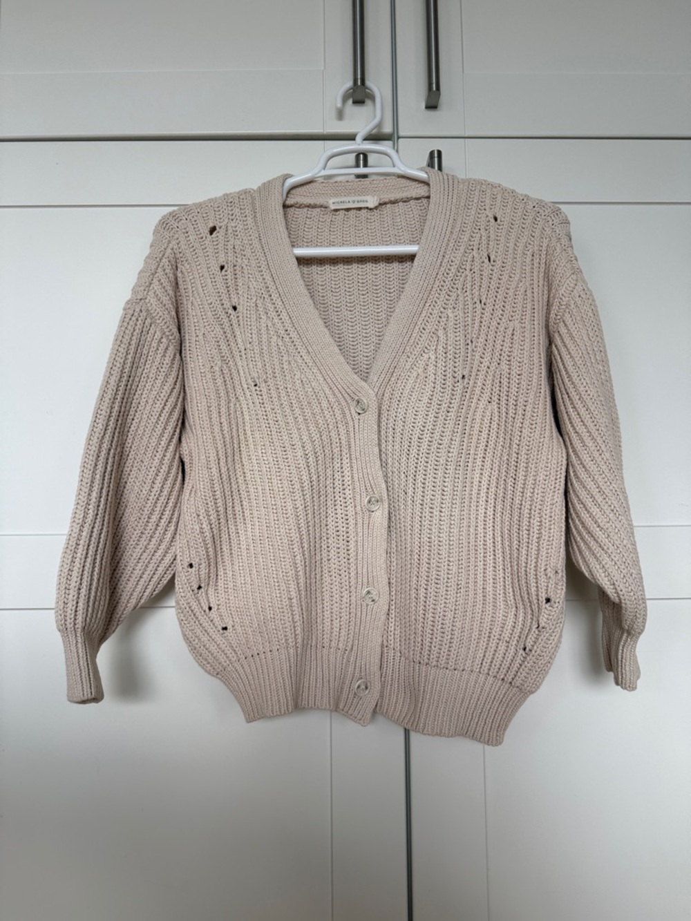 Micaela Greg | Cotton Cozy Women's Cream V-Neck Button Cardigan Sweater